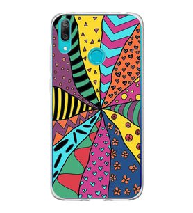 PrintiFy Huawei Y7 2019 ile Uyumlu 1mm Slim Fit Retro Renkler 4 Baskılı Şeffaf  Kılıf