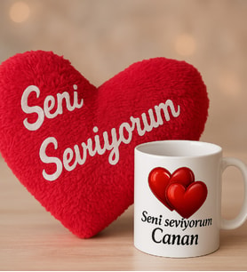 Peluş Kalp Ve Kalpli Kupa Hediye Seti
