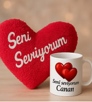 Peluş Kalp Ve Kalpli Kupa Hediye Seti