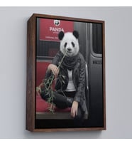 Çerçeveli Gerçek Metroda Panda Başlı İnsan Kanvas Tablo (Siyah)
