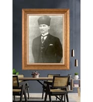Altın Varaklı Çerçeveli Paspartulu Atatürk Tablo DC1304 (Gold)