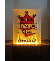 Kişiye Özel İsimli Babaya Hediyelik Kablolu Led Lamba - M3 - Evimizin Kralı (Amber)