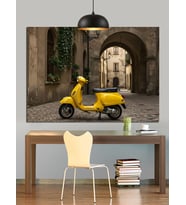 Sarı Scooter Tarihi Kemer Dekoratif Kanvas - Mdf Ahşap Tablo