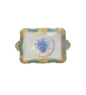 LM ahşap 54x35cm İtalyan El Yapımı Dikdörtgen Tepsi çiçek desenli
