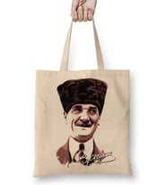 Mustafa Kemal Atatürk 04 Bez Çanta Uzun Saplı
