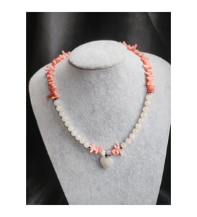 Pembe Kuvars ve Mercan Kalp Kolye - Pembe Kuvars ve Lepidolit Kalpli