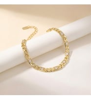 Lorivelle Sıralı Baget Taşlı İtalyan Zincir Çelik Bileklik - Gold Renk Kararmaz Zirkon Taşlı Minimal Tasarım