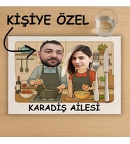 Kişiye Özel Karikatürlü Mutfak Tasarımlı Amerikan Servis, Tabak Altlığı &  Ev Hediyesi, 2 Adet (Krem)