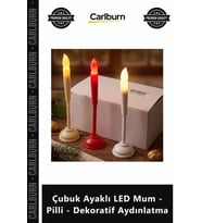 Özel Üretim Şamdan Tipi Şık Modern Titreşimli Çubuk Ayaklı LED Mum Pilli Dekoratif Aydınlatma