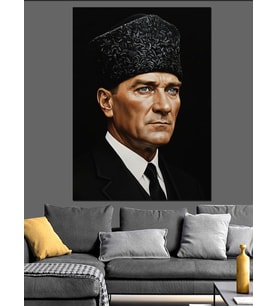 Mustafa Kemal Atatürk Kalpaklı Dekoratif Kanvas - Mdf Ahşap Tablo