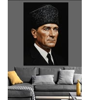 Mustafa Kemal Atatürk Kalpaklı Dekoratif Kanvas - Mdf Ahşap Tablo