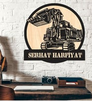 Kişiye Özel Escavator Dozer İnşaat Temalı Ahşap Duvar Tablo