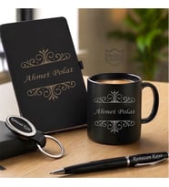 İsme Özel  Kupa Bardak, Defter, Kalem, Anahtarlık  Premium Tasarım Erkek Kadın Hediye Seti