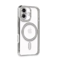 Apple iPhone 16 Kılıf Joke Simli Magneticsafe Kılıf - Gümüş