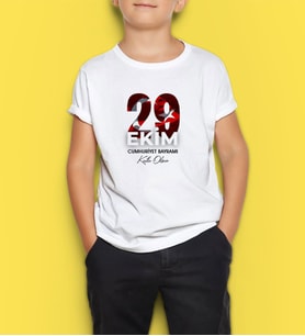 BK Gift 29 Ekim Tasarımlı Erkek Çocuk Beyaz Tişört-2, Arkadaşa Hediye, 29 Ekim Hediyesi Hediyesi, Trend Tişört, 100.Yıl Hediyesi