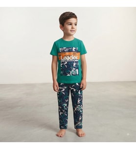 Erkek Çocuk Leader Yazılı Kısa Kollu Pijama Takımı - 5-6 YAŞ / YEŞİL