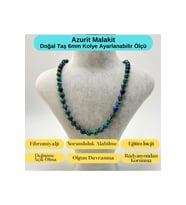 SERTİFİKALI Azurit Malakit Doğal Taş 6mm Makrome Kolye 45cm- 55cm Ayarlanabilir Ölçü