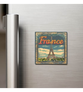 Fransa France - Posta Pulu Temalı Ülke - Baskılı Buzdolap Magneti Kare - 9x9 cm