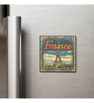 Fransa France - Posta Pulu Temalı Ülke - Baskılı Buzdolap Magneti Kare - 9x9 cm