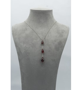 925 Ayar Gümüş Rodyum - Altın Kaplama 7 Ct Granat Taş Sallantılı Kolye - Collezione Di Granati Boemi