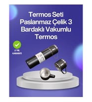 Mey İthalat® Isıyı Uzun Süre Koruyan 500 ml Termos Seti Çelik Gövde, 2 Bardaklı, Hediye Kutulu