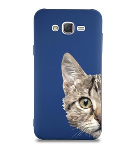 Samsung Galaxy J7 Uyumlu Lansman Kılıf Catface Tasarımlı İçi Kadife Kapak-Lacivert (Şeffaf)