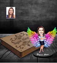 Kişiye Özel Melek Anne Tasarımlı Karikatür Ahşap Biblo Kutulu Model-1