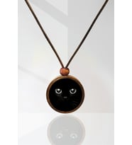 Siyah Kedi Ahşap Kolye