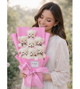 U&B Teddy Bear Flowers Şeker Pembesi Ayıcık Buketi