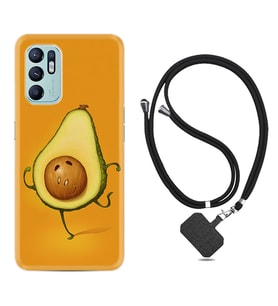 Oppo Reno 6 Kılıf Resimli Boyun Askılı İpli Desenli Silikon Series Dance Avokado 1878