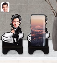 BK Gift Kişiye Özel Erkek Ajan Karikatürlü Ahşap Biblo Telefon Standı-1