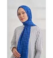 Armanda Cotton Monogram Geometrik Desen Şal 3120 (Saks)