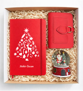 Yılbaşına Özel Kadın Cüzdan İsimli Defter ve Kar Küresi Hediye Set (Yılbaşı Kırmızısı)