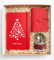 Yılbaşına Özel Kadın Cüzdan İsimli Defter ve Kar Küresi Hediye Set (Yılbaşı Kırmızısı)