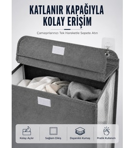 Kapaklı Duvar Tipi Kirli Çamaşır Sepeti Yer Tasarrufu Sağlayan