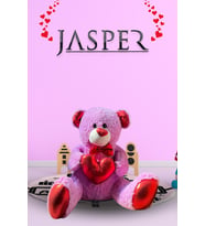 Jasper Mor-03040 Papyonlu Parlak Kalpli Sevimli Ayıcık - 45 cm