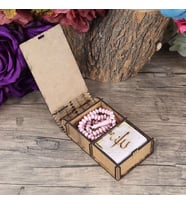 Mini Ahşap Kutuda Mini Kur'an-ı Kerim & Pembe Kristal Tesbih (13x7cm)