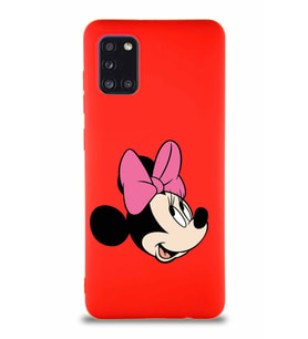 Samsung Galaxy A31 Soft Premier Kapak Minnie Mouse-A Tasarımlı Silikon Kılıf - Kırmızı (Şeffaf)
