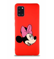 Samsung Galaxy A31 Soft Premier Kapak Minnie Mouse-A Tasarımlı Silikon Kılıf - Kırmızı (Şeffaf)