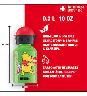 Winnie the Pooh Çocuk İçecek Şişesi (0,3 L), Zararlı Madde İçermeyen, Sızdırmaz Kapaklı Çocuk Şişesi, Tüy Giderek Hafif Alüminyum İçecek Şiş