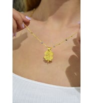 Papatya Silver 925 Ayar Gümüş Gold Kaplama Mineli Nazar Toplu Zincir Yonca Kadın Kolye