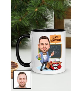 Erkek Kimya Öğretmenine Hediye Karikatürlü Siyah Kupa Bardak