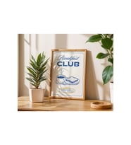 Ahşap Çerçeveli 33x48 1 Adet Mutfak Temalı Mavi Breakfast Club Yazılı Ekmekli Posterli Tablo