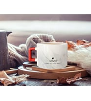 BK Gift Kişiye Özel İsimli Tarihli Kırmızı Kulplu Çay & Kahve Fincanı-6, Arkadaşa Hediye, Sevgiliye Hediye