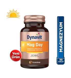 Dynavit Mag Day 30 Tablet Magnezyum Sitrat &malat, Gotu Kola, Ginkgo Biloba, B6 Vit -Sabah/ Gündüz Magnezyum