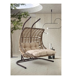 Capri Swing Bodrum Double Çiftli Rattan Bahçe Salıncağı  Rehome (Kahverengi Açık)