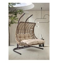 Capri Swing Bodrum Double Çiftli Rattan Bahçe Salıncağı  Rehome (Kahverengi Açık)