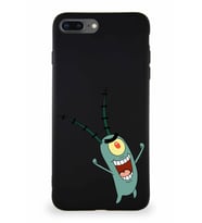 Apple iPhone 8 Plus Soft Premier Kapak Plankton Tasarımlı Silikon Kılıf - Siyah (Şeffaf)