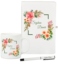 Anneye Hediye Kişiye Özel Beyaz Defter Kupa Kalem Seti