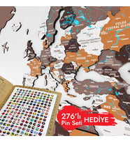 Renkli Baskılı 3D Ahşap Dünya Haritası (Kahverengi)